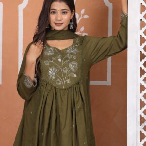 Green Olive Ethnic Dress